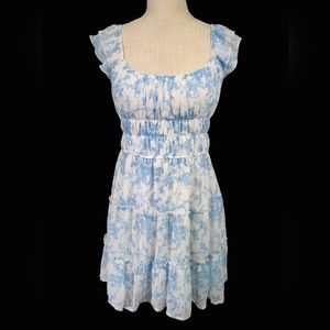 Blue n White Flutter Sleeve Dress